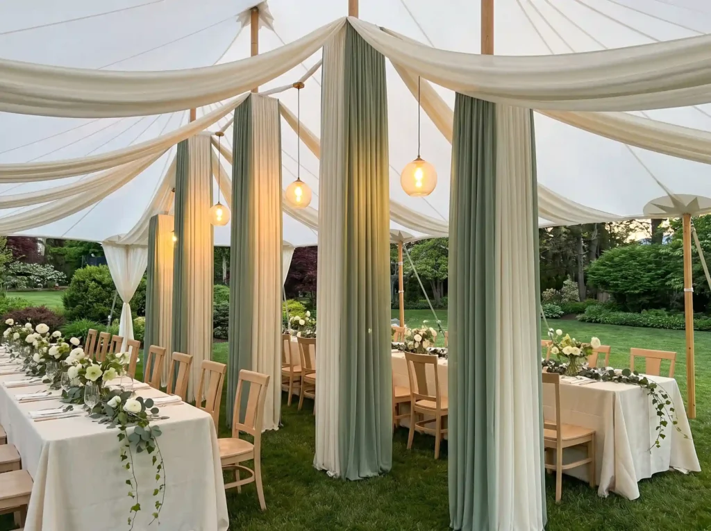 White tent with green columns K