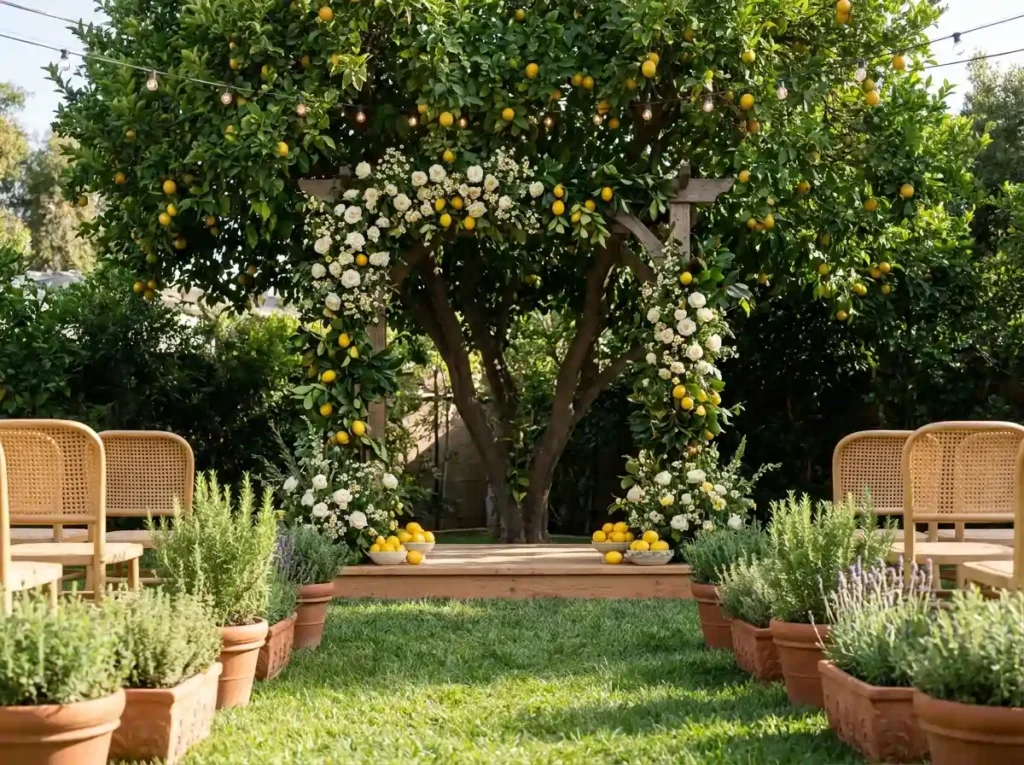 Backyard citrus tree wedding cer…