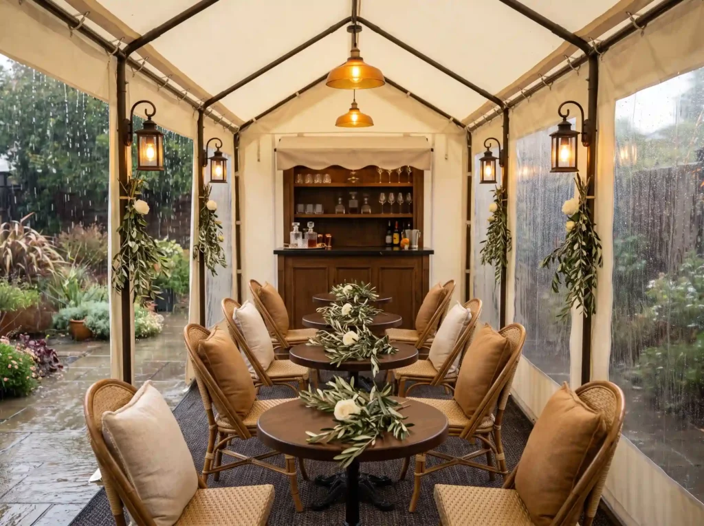 Bistro tent during rain K