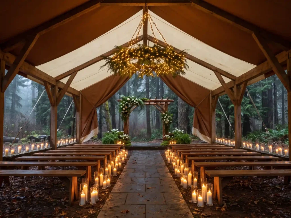 Candlelit woodland wedding tent … K