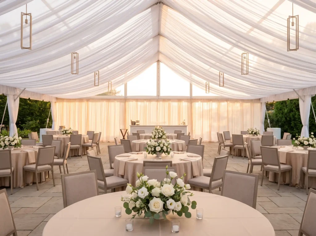 Champagne garden tent canopy setup K