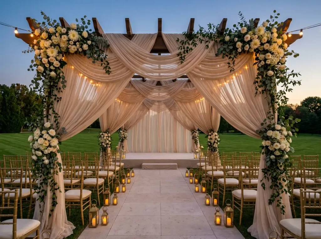 Champagne pergola wedding ceremo…