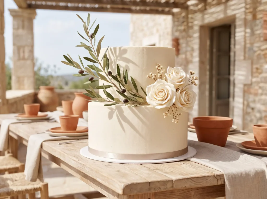 Cream wedding cake with olive K