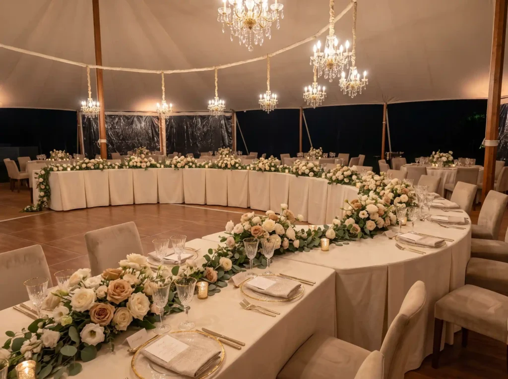 Curved banquet table in tent K