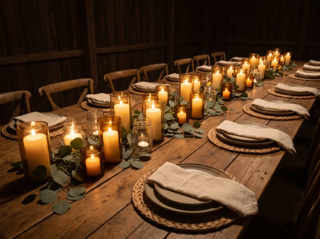 Farmhouse table candle cluster a… K