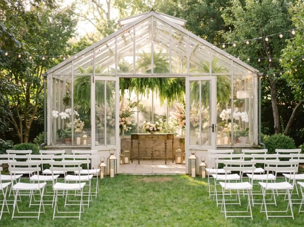 Greenhouse wedding ceremony setup K