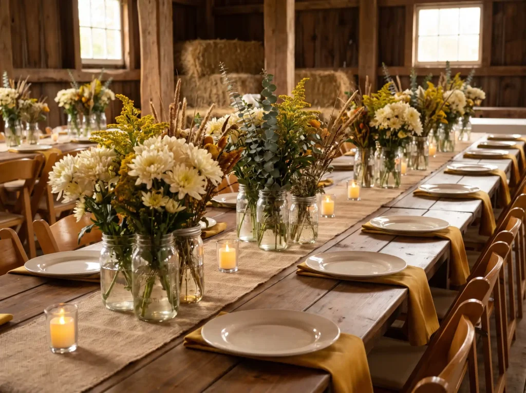 Mason jars with autumn flowers K