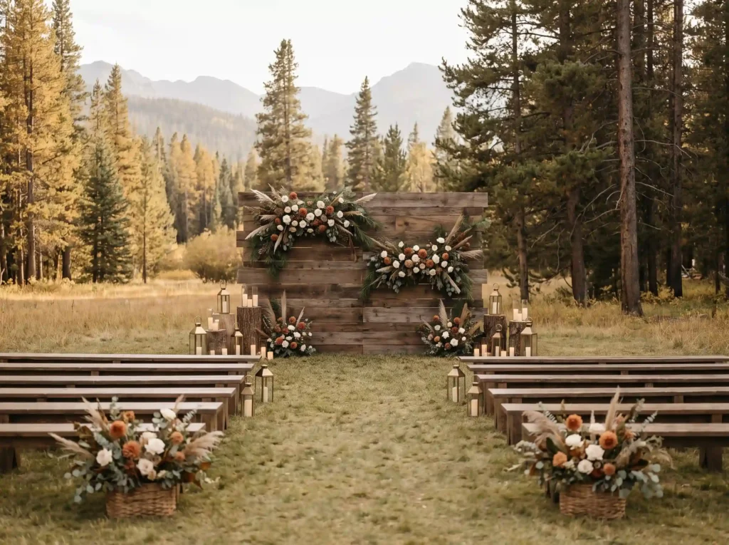 Mountain woodland wedding altar … K