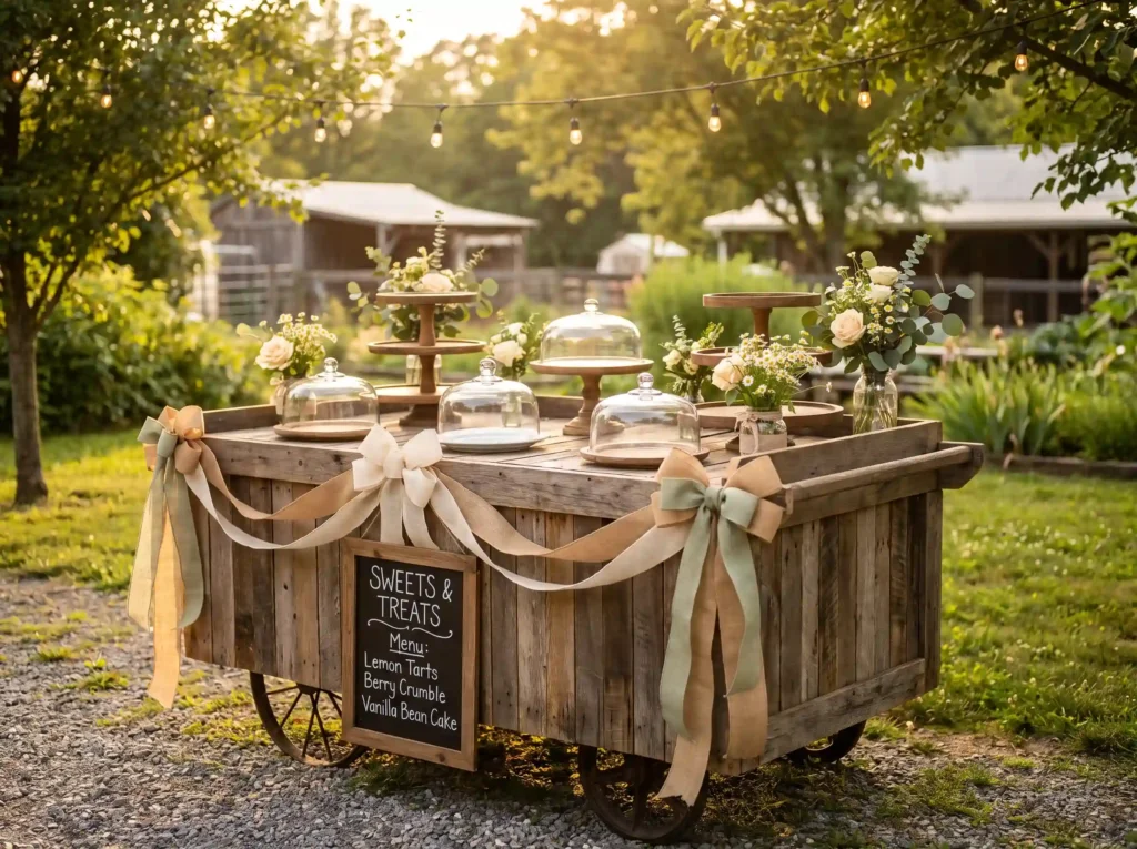 Rustic wedding dessert cart deco… K