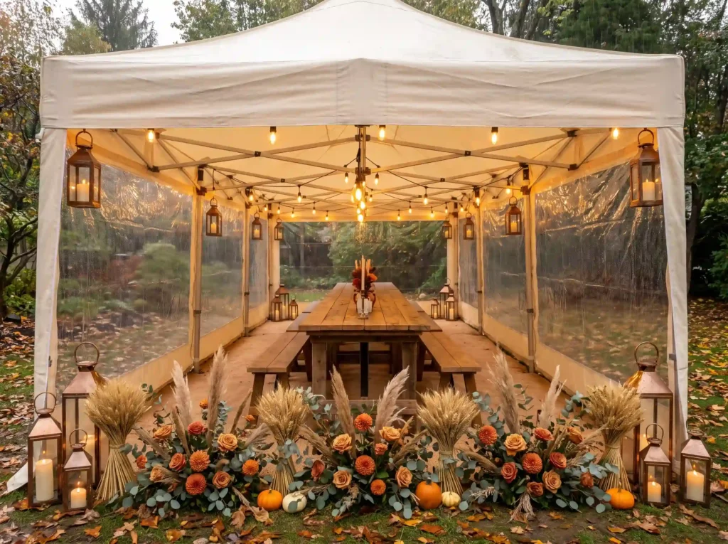Autumn harvest wedding tent dining K