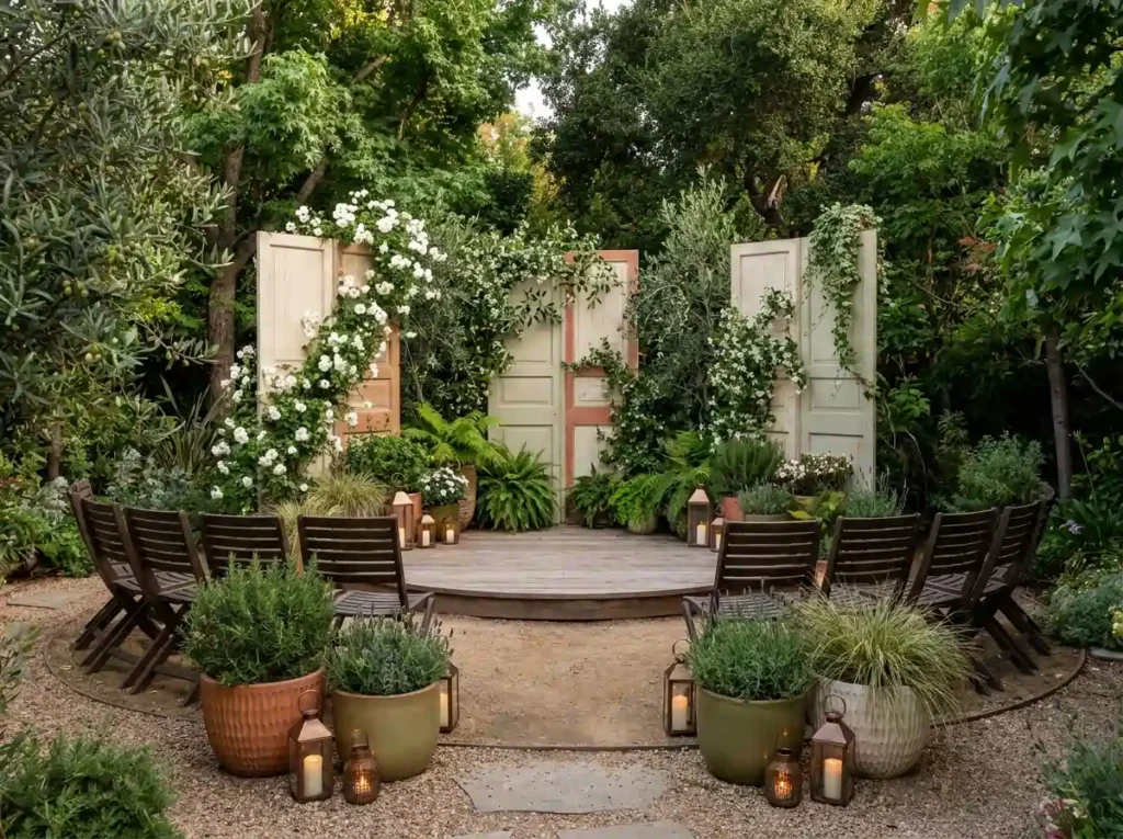 Backyard wedding ceremony setup