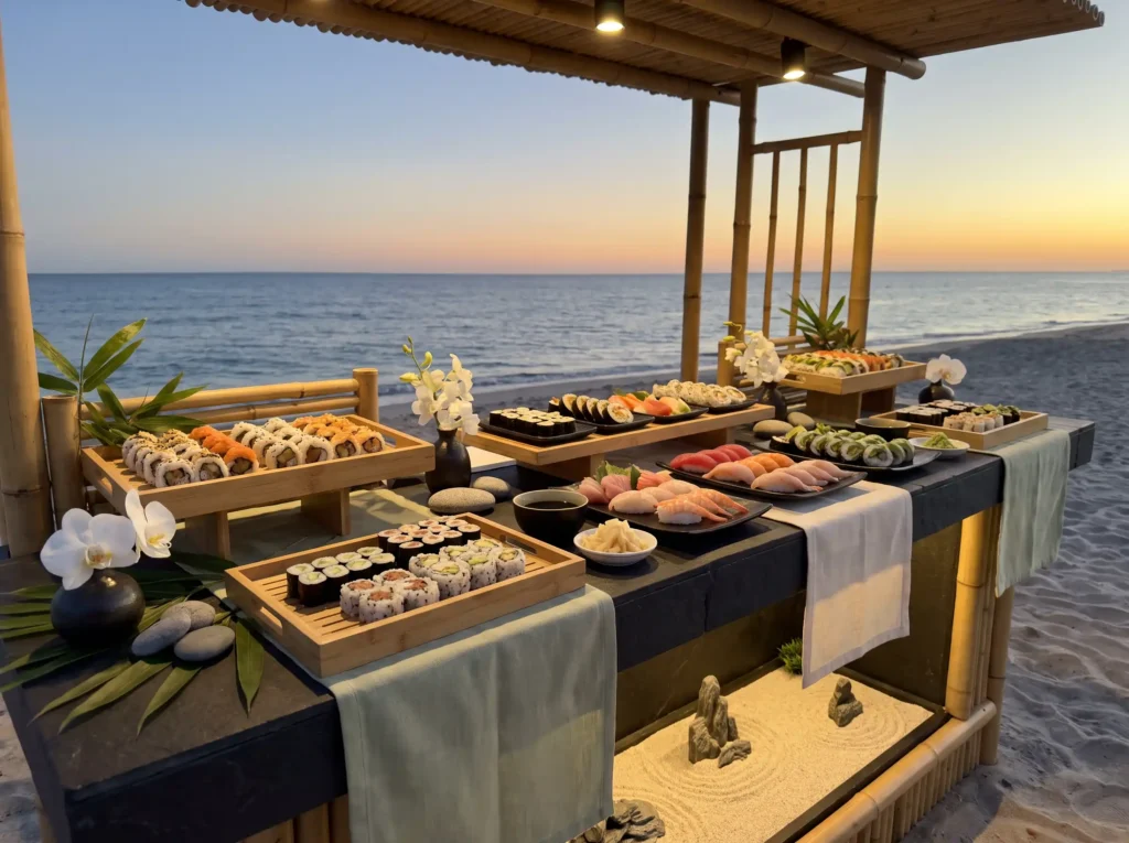 Beach wedding sushi station K
