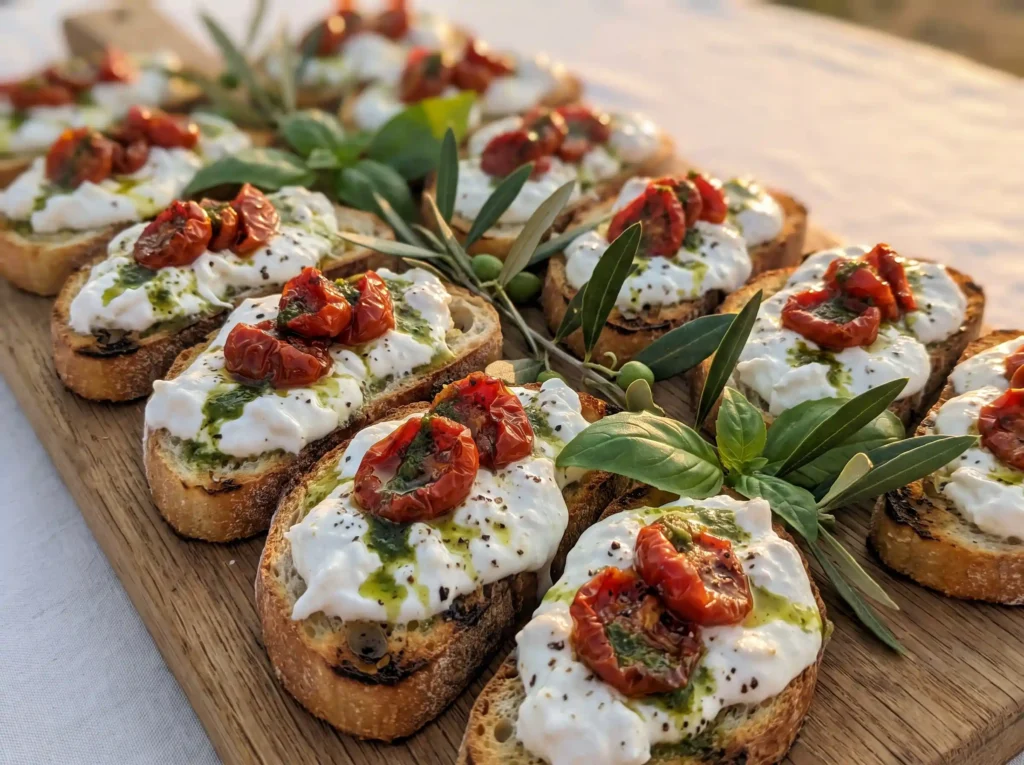 Burrata and roasted tomato toasts K