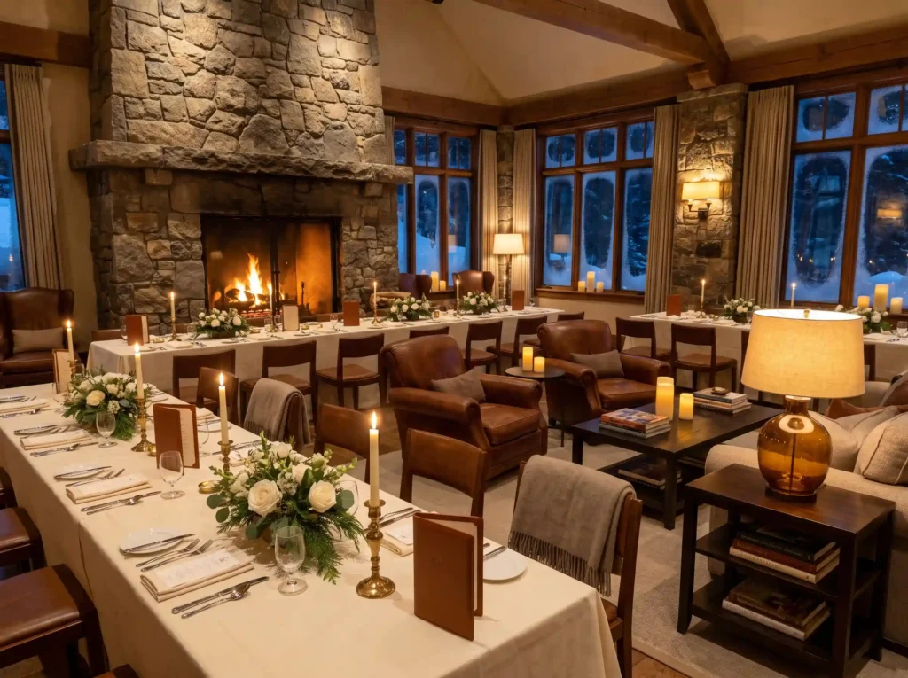 Fireside dinner party setup K