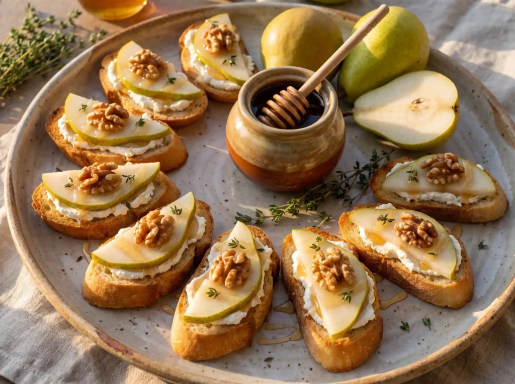 Honeyed pear crostini arranged o… K