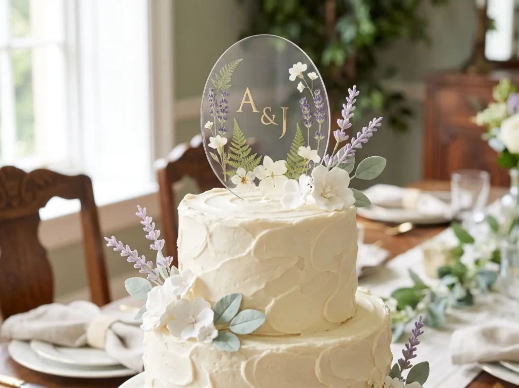 Pressed flower acrylic cake topper K