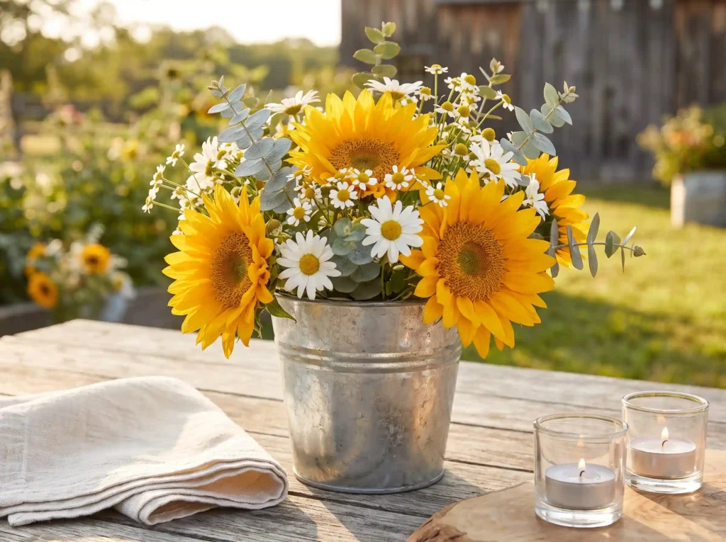Sunflower bucket charm centerpiece K