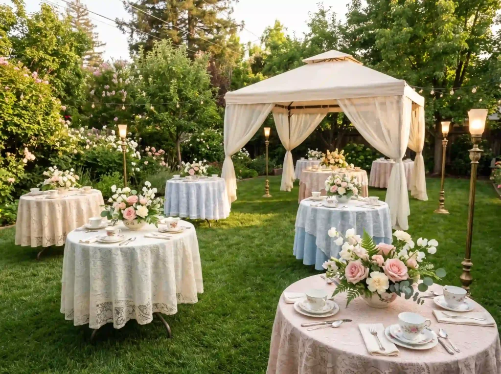 Vintage tea party reception setup K