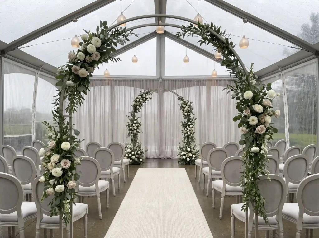 Wedding chapel tent in rain K