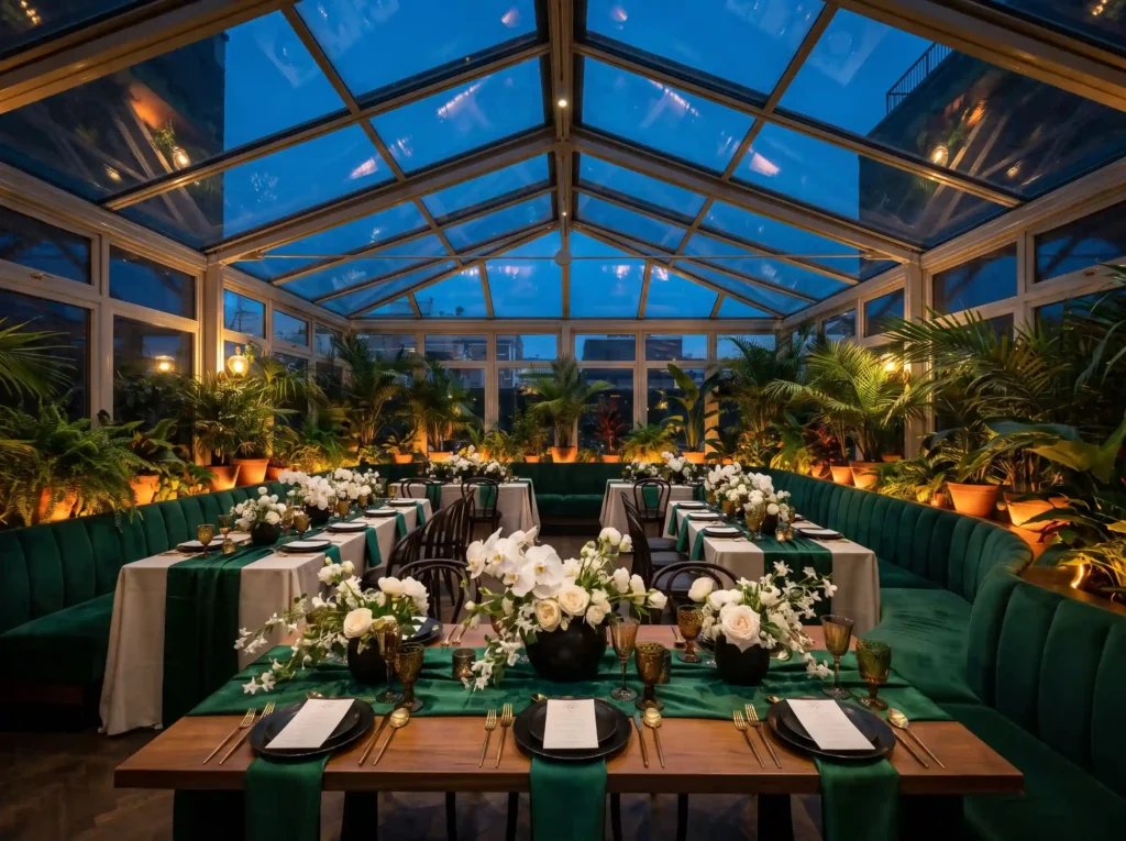Emerald glasshouse dinner tables… K