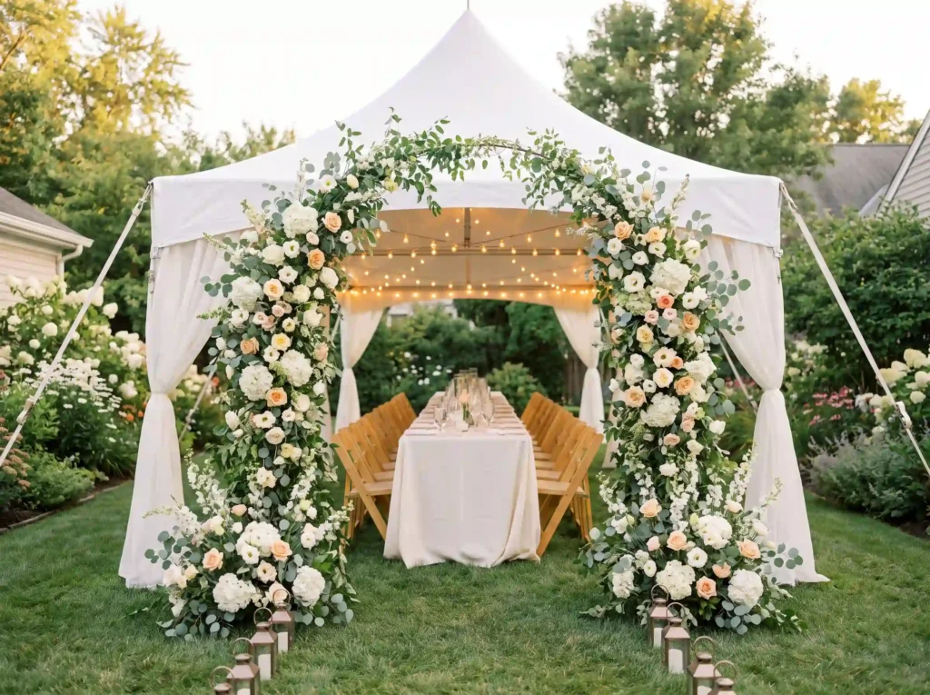 Floral entrance wedding tent setup K