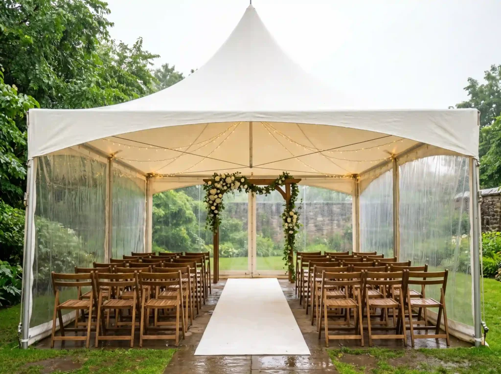 Rain wedding ceremony tent setup K