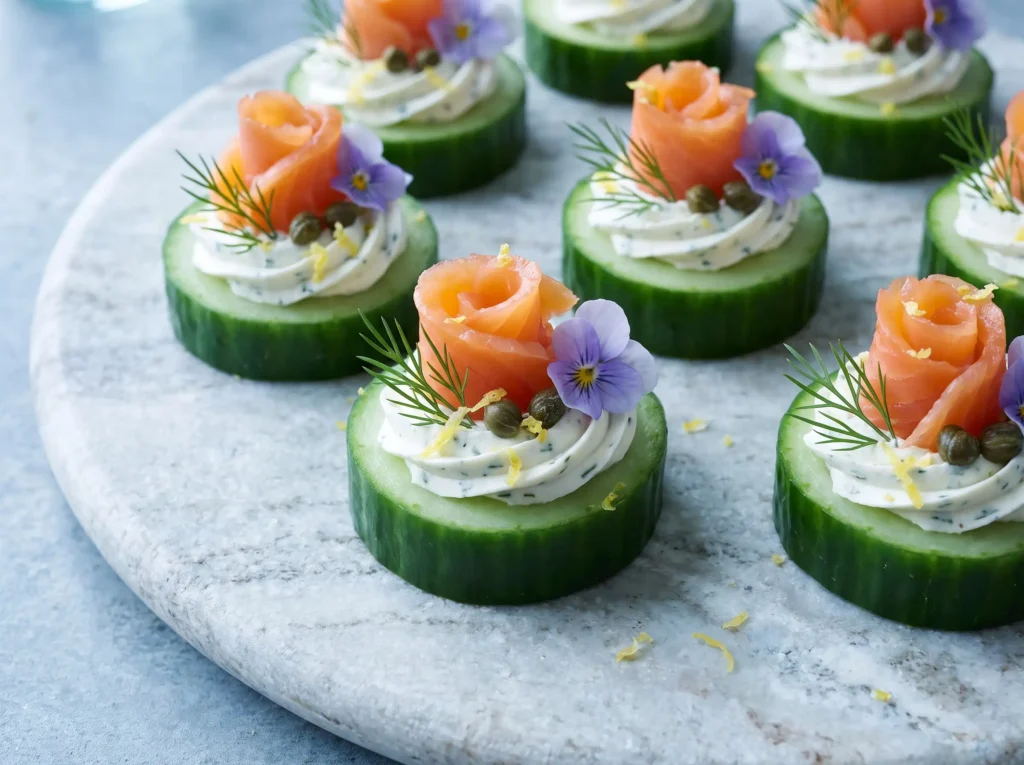 Smoked salmon cucumber rounds ap… K