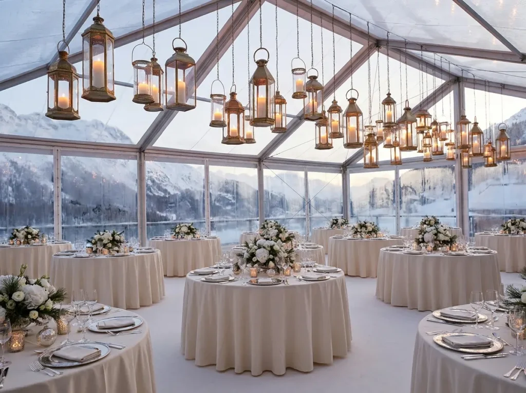 Snow lantern winter wedding rece…