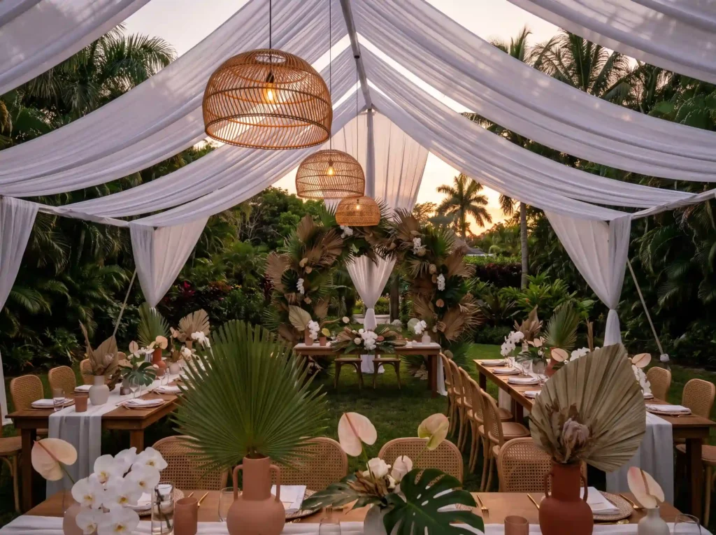 Tropical tent wedding setup K