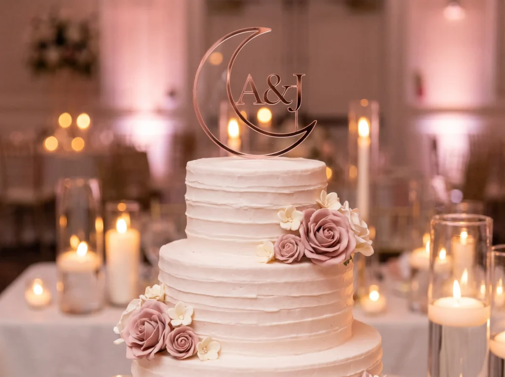 Blush wedding cake with topper K
