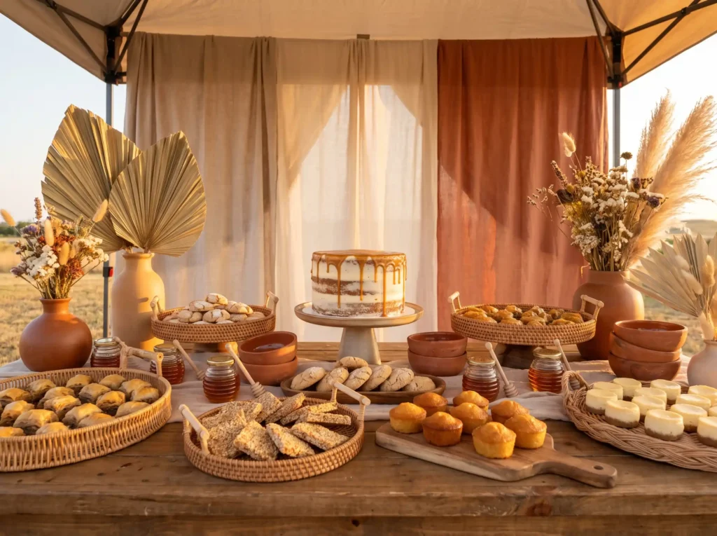 Boho honey cake station display K