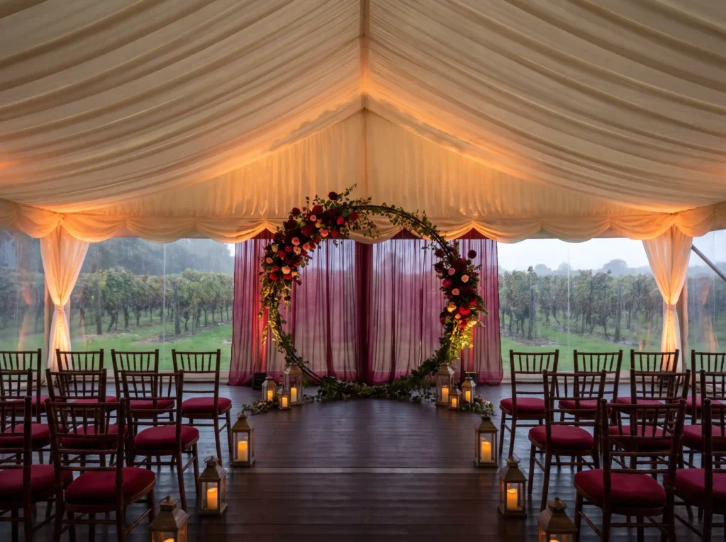 Burgundy wedding ceremony marque… K