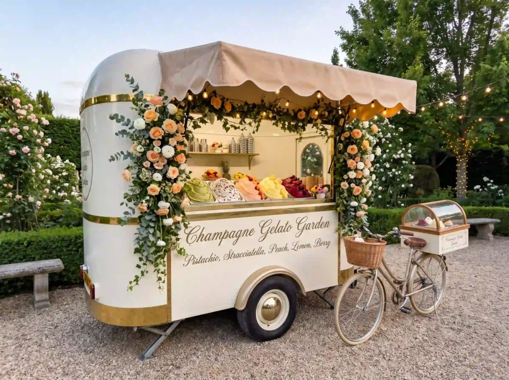 Gelato truck in garden setting K