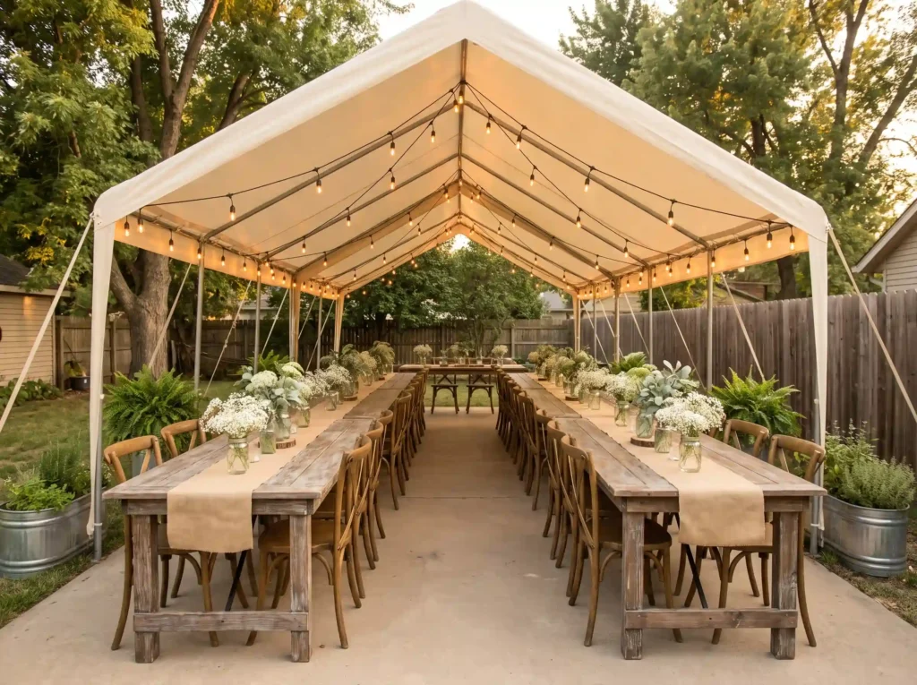 Rustic farmhouse tent setup K