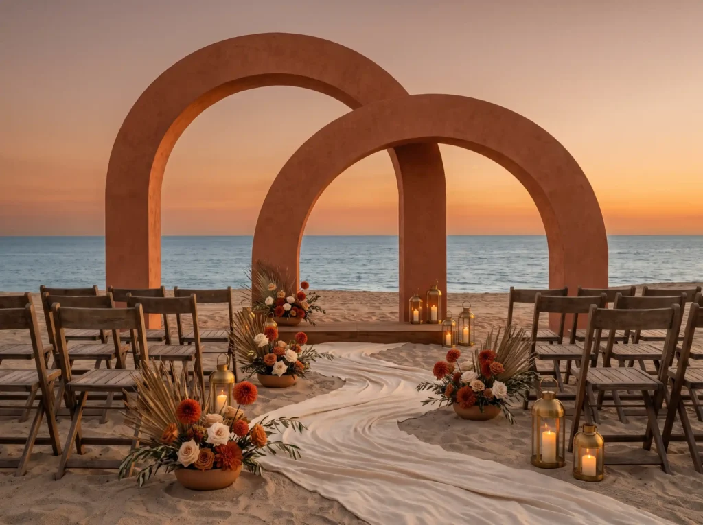 Terracotta sunset beach wedding … K