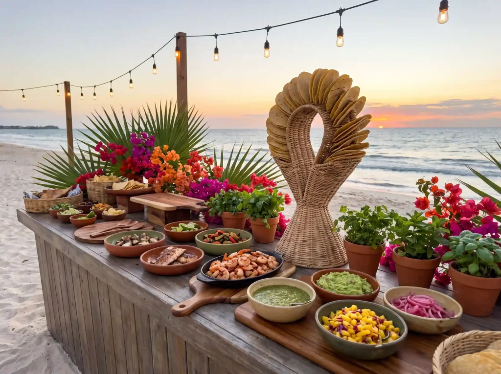Tropical beach wedding taco station K