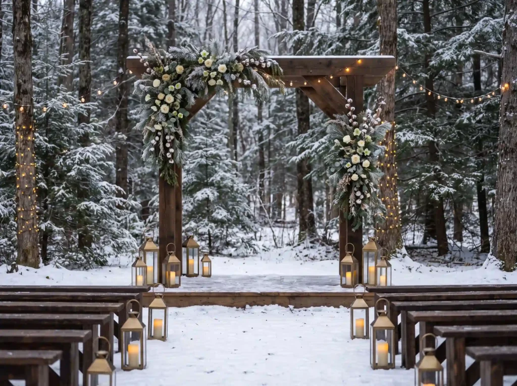 Winter woodland wedding ceremony… K