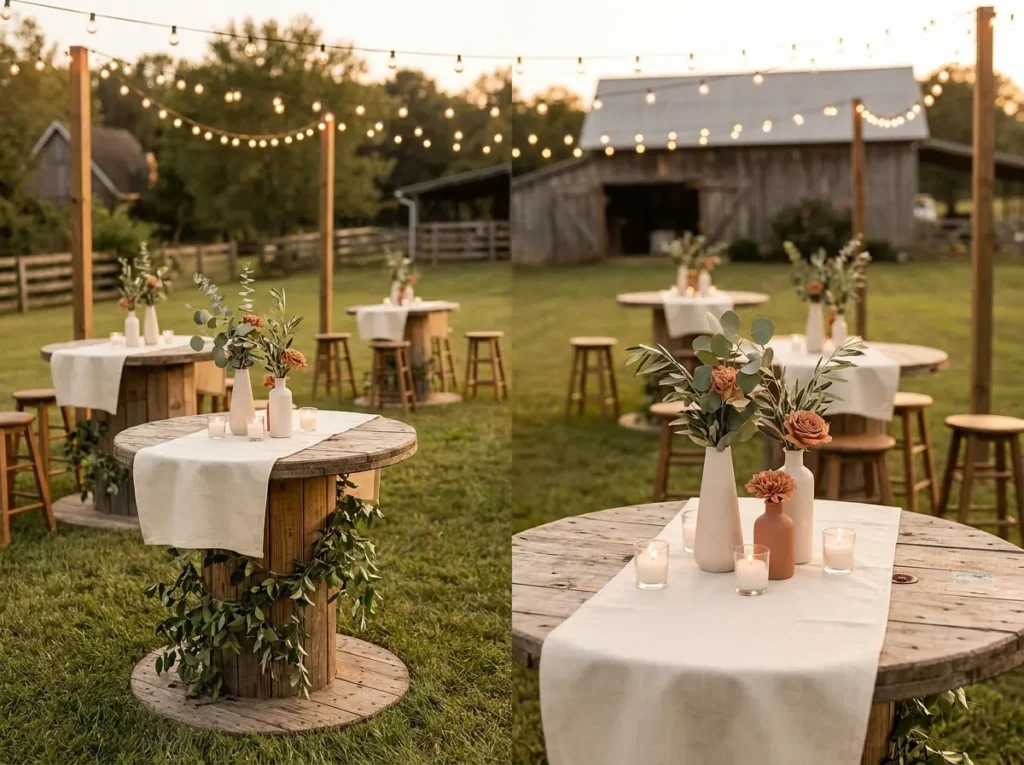 Wooden spools used as tables