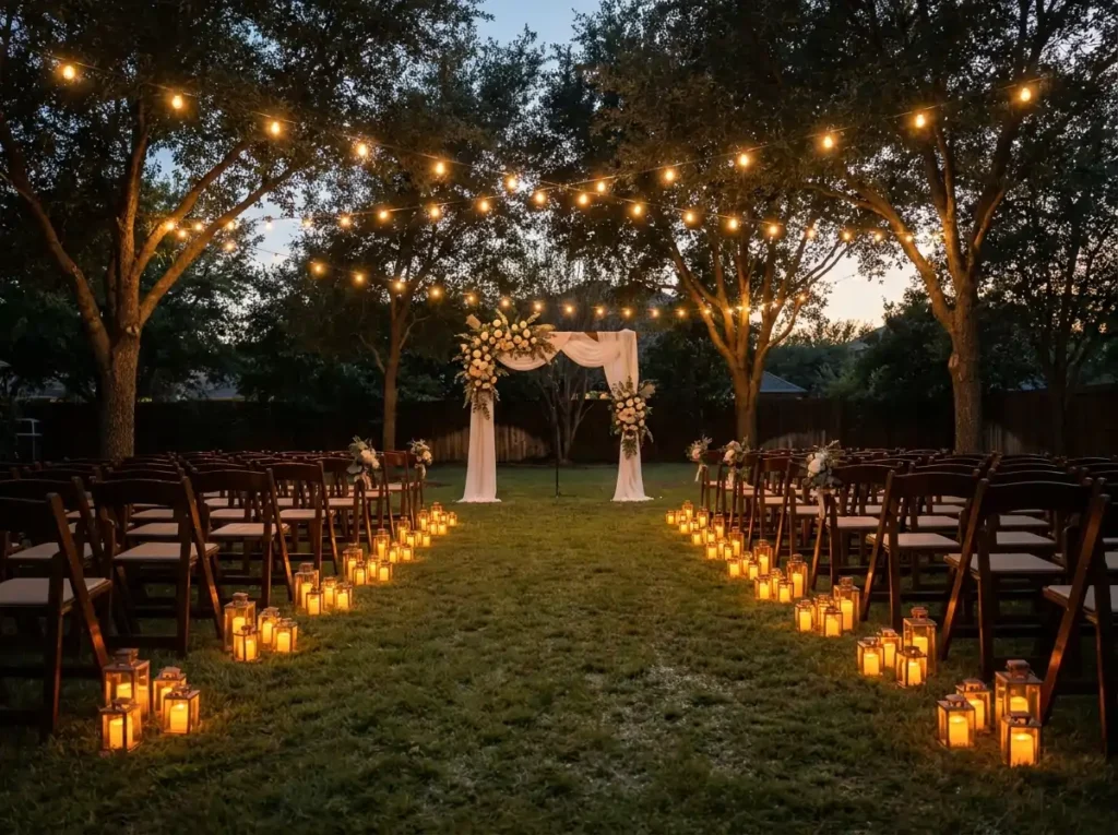 Backyard wedding ceremony at twi…