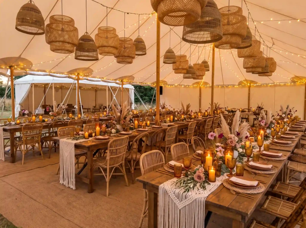 Bohemian wedding tent reception … K