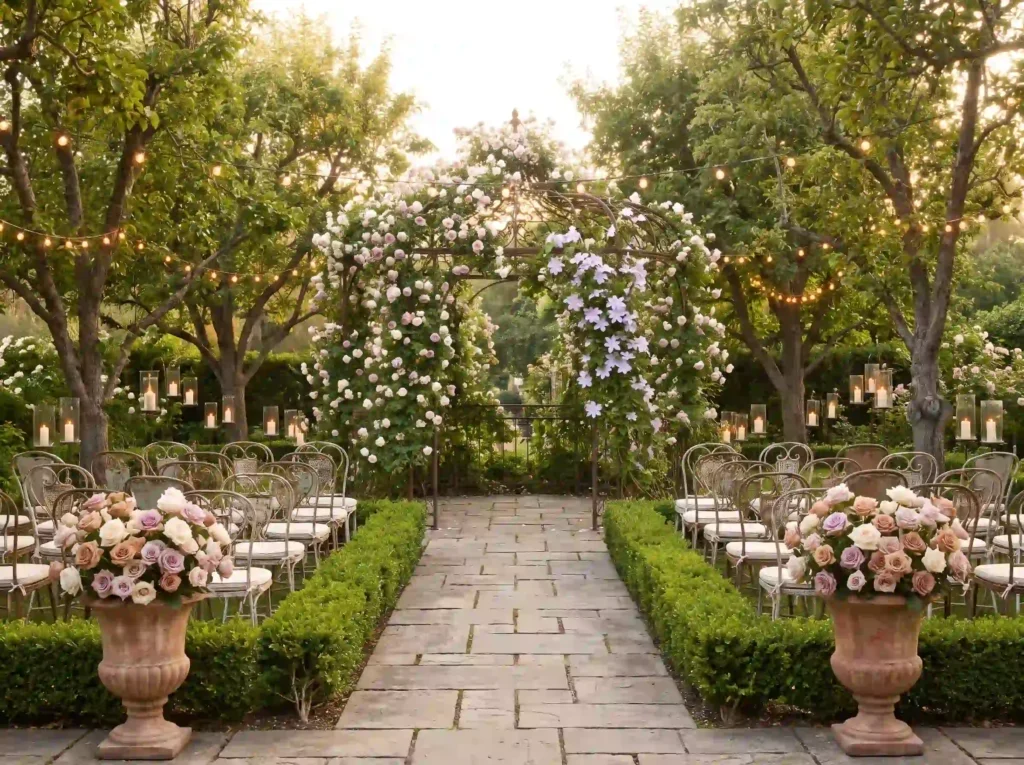 English rose garden ceremony setup K