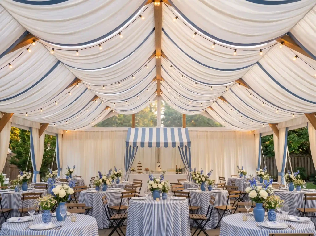 French Blue Bistro Tent Setup K