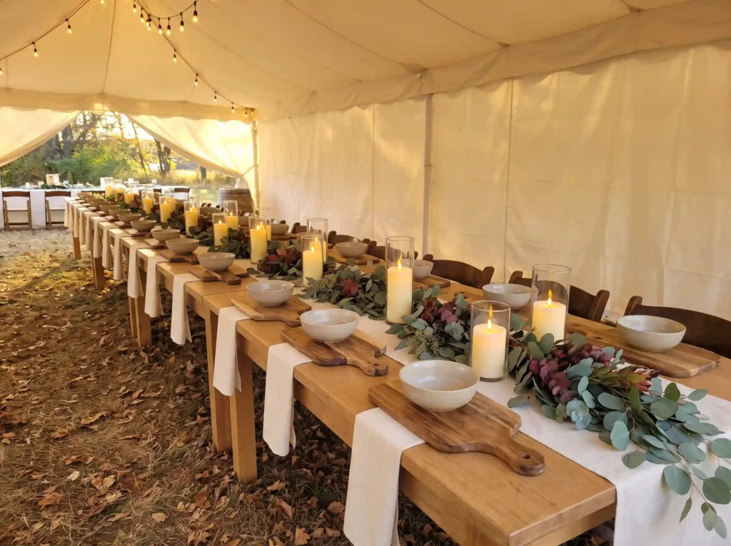 Long buffet table with food K