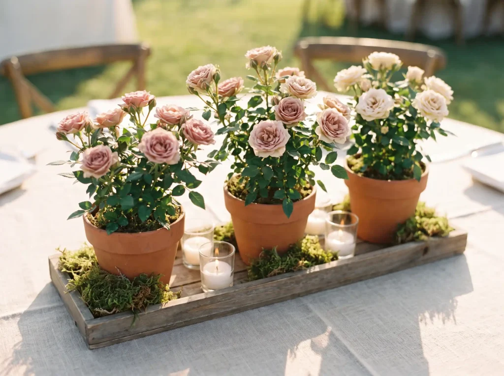 Mini potted rose centerpiece arr… K