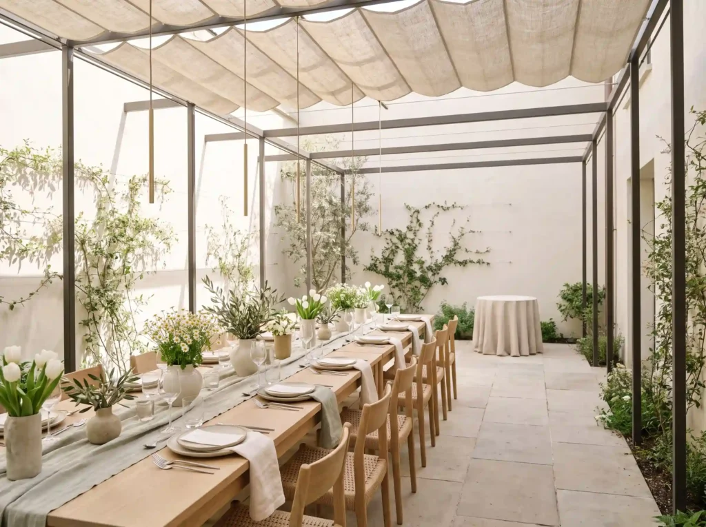 Minimalist courtyard brunch setup K