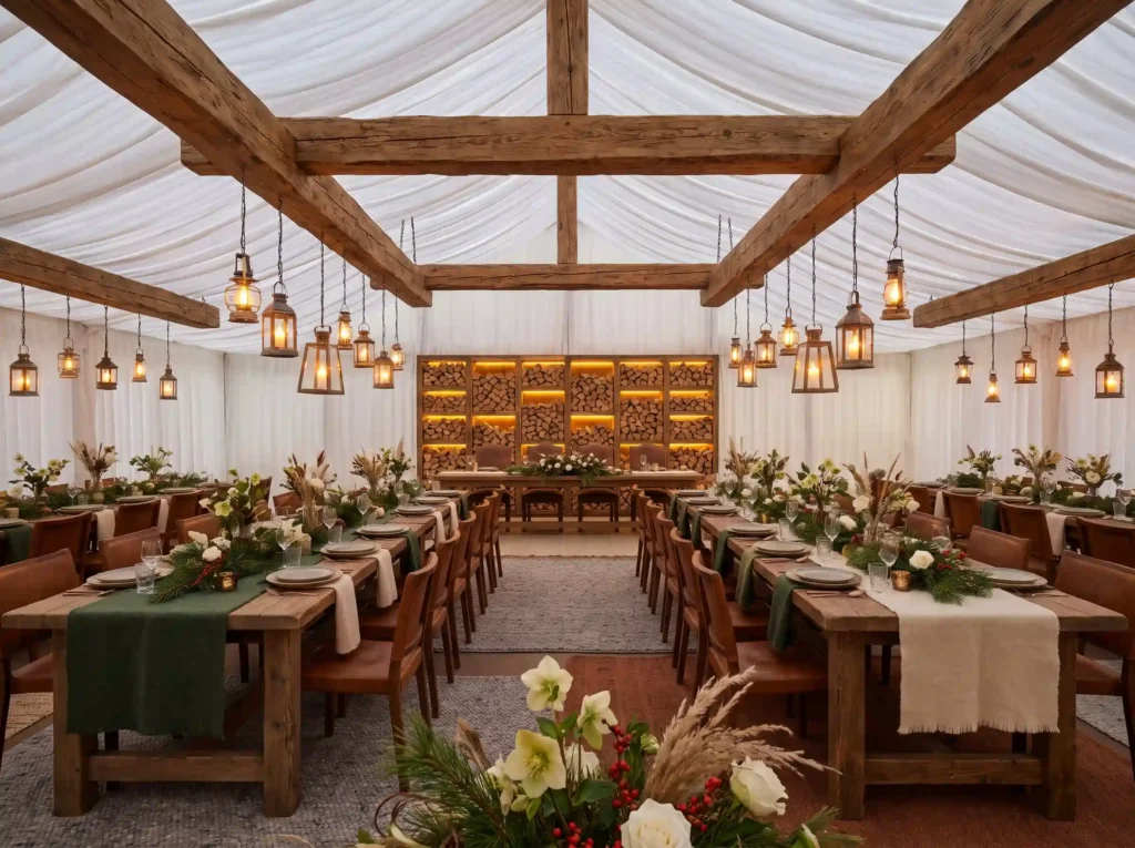 Rustic alpine wedding tent setup K