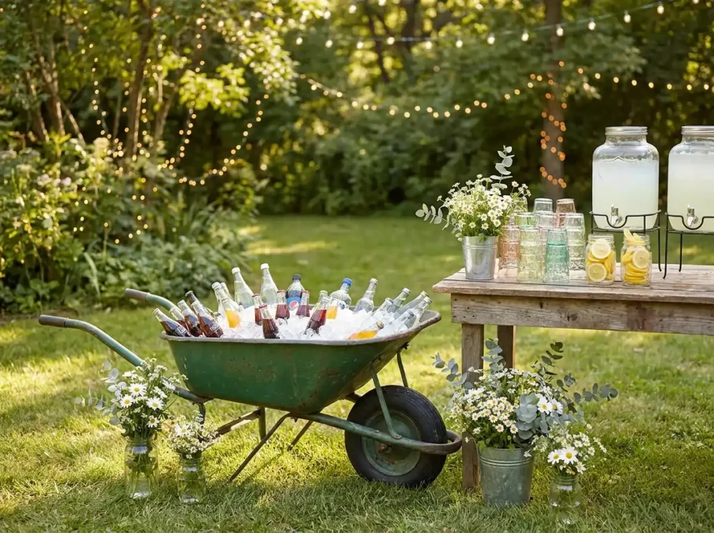 Wheelbarrow beverage station dis…