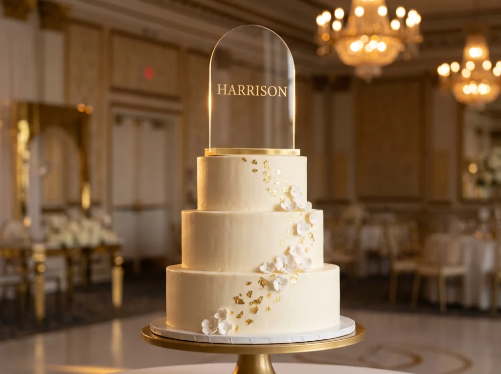 Acrylic nameplate arch wedding cake K