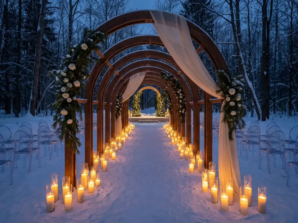 Candlelit snow tunnel wedding ce…