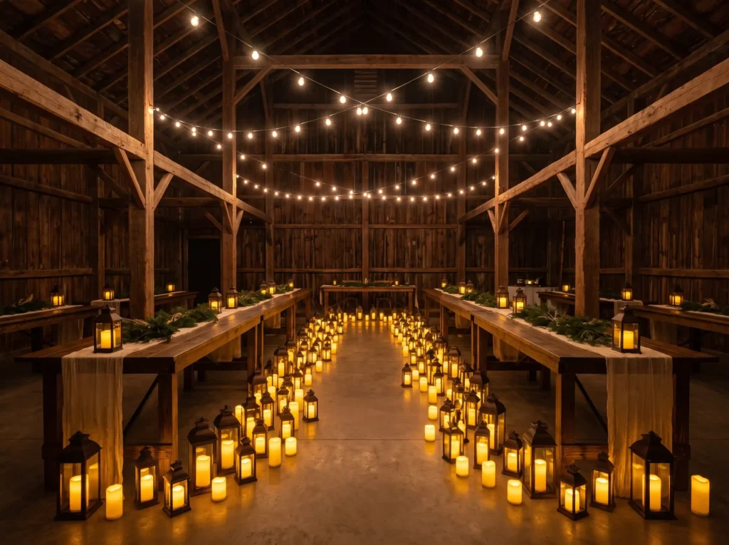 Lantern lit barn dinner design K